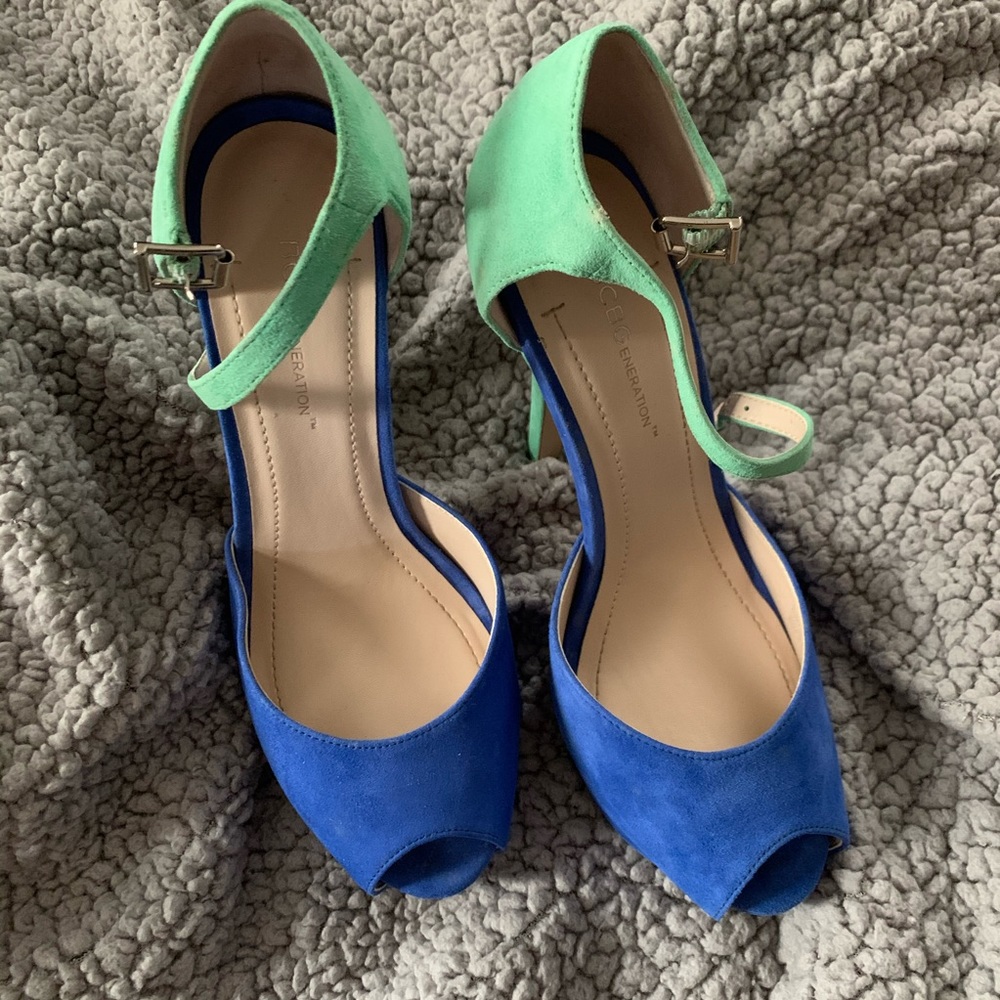 BCBG Suede Open Toe Platforms